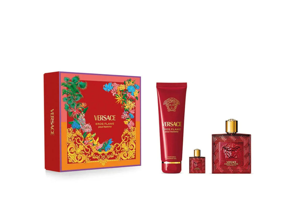 Perfume Eros Flame Versace Hombre Edp 100 Ml / 5 Ml / Shower Gel 150 Ml Estuche