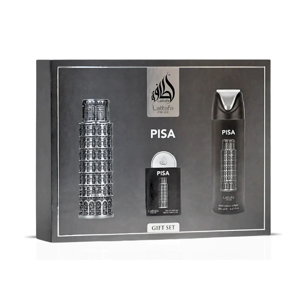 PERFUME LATTAFA PRIDE PISA UNISEX EDP 100 ML / 20 ML / DESODORANTE 200 ML / ESTUCHE