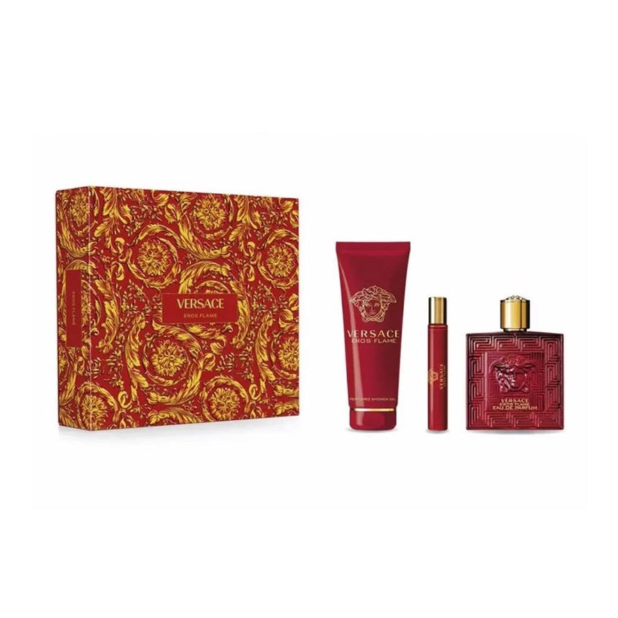 Perfume Eros Flame Versace Hombre Edp 100 Ml / 10 Ml / Shower Gel 100 Ml Estuche