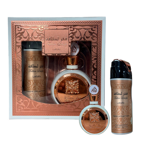 Set Lattafa Fakhar  100ML + Spray Edp Mujer