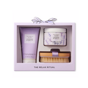THE RELAX RITUAL LAVENDER & VANILLA VICTORIA SECRET BODY LOTION 236 ML / BODY SCRUB 368 GR / CEPILLO ESTUCHE